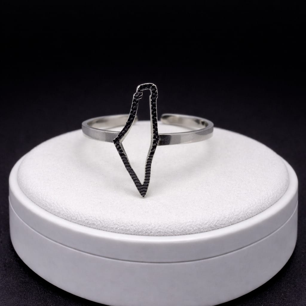 Silver and black Palestine map ring – simple yet expressive of belonging