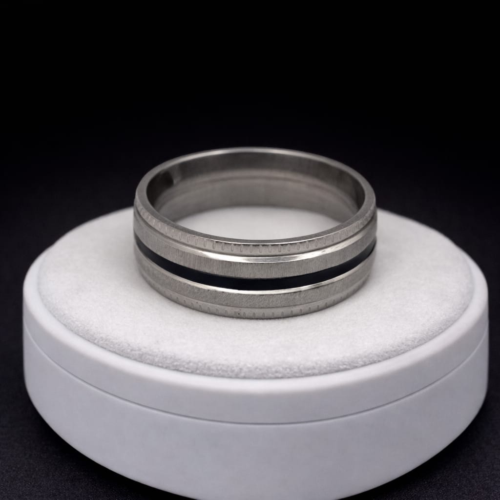 Silver ring with black ink – modern men's elegance