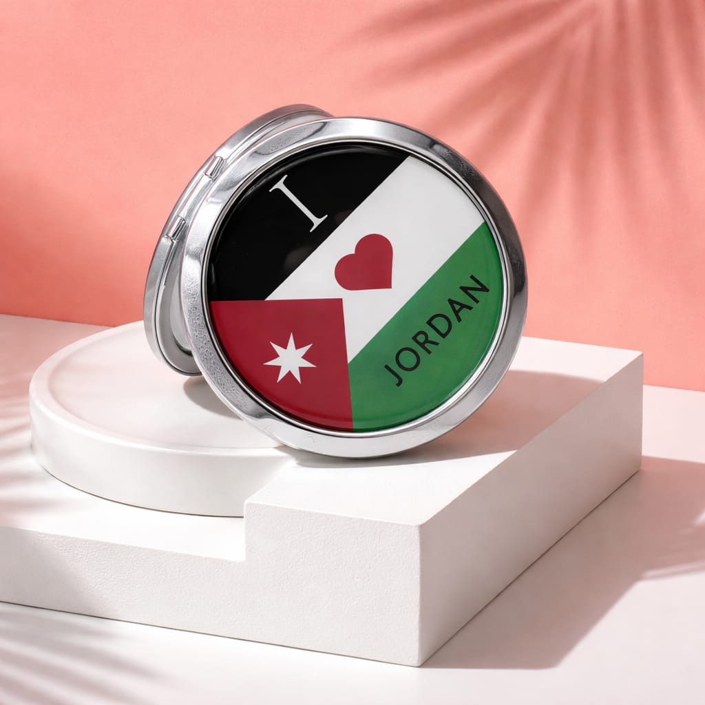 Round pocket mirror with I ♥ Jordan design