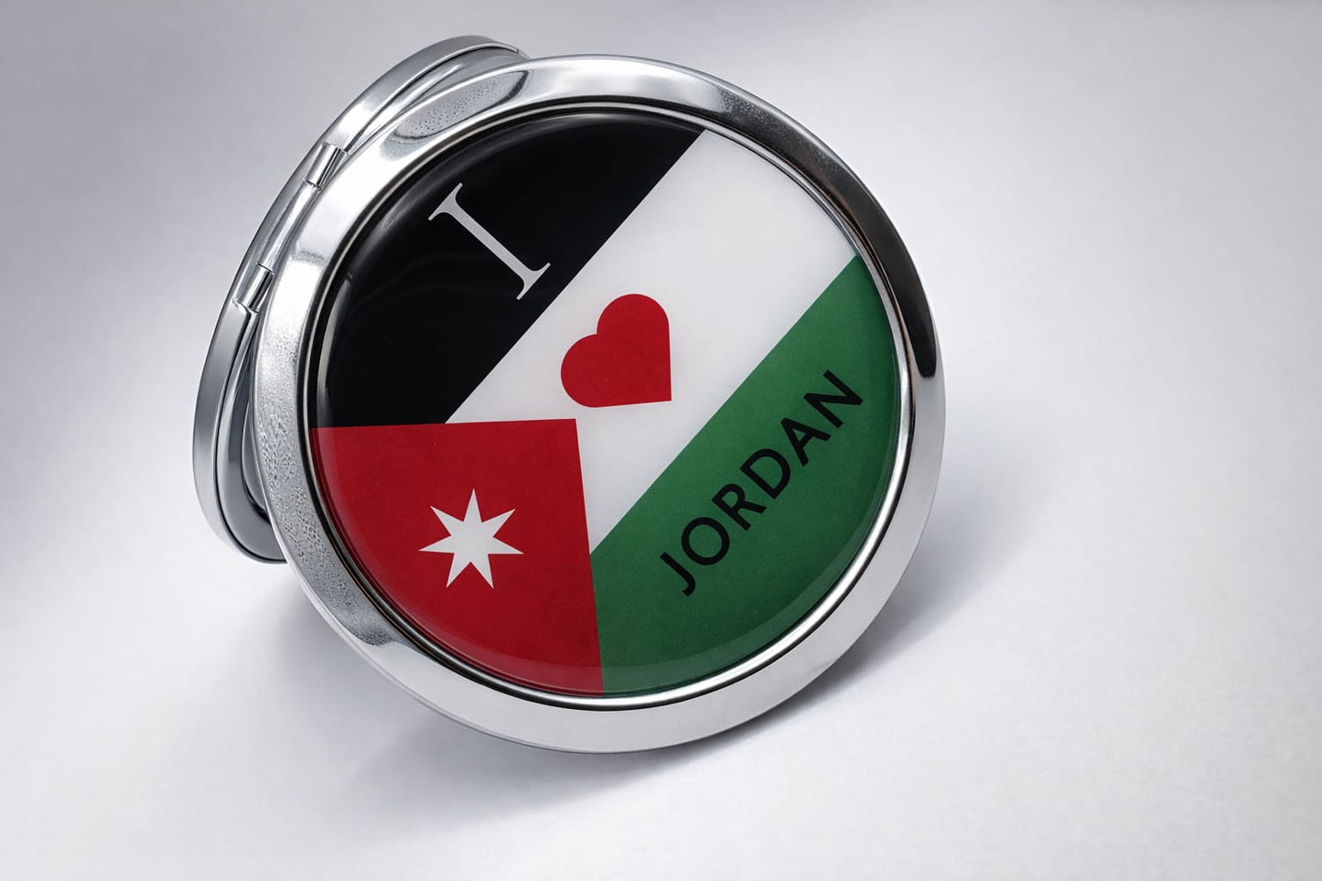 Round pocket mirror with I ♥ Jordan design