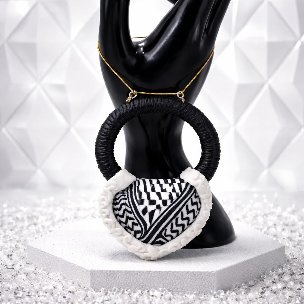 A traditional pendant inspired by the Palestinian keffiyeh.