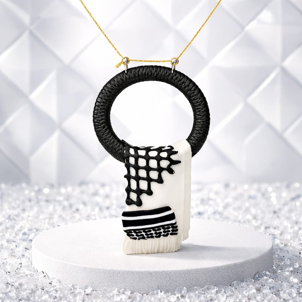 A traditional pendant inspired by the Palestinian keffiyeh.