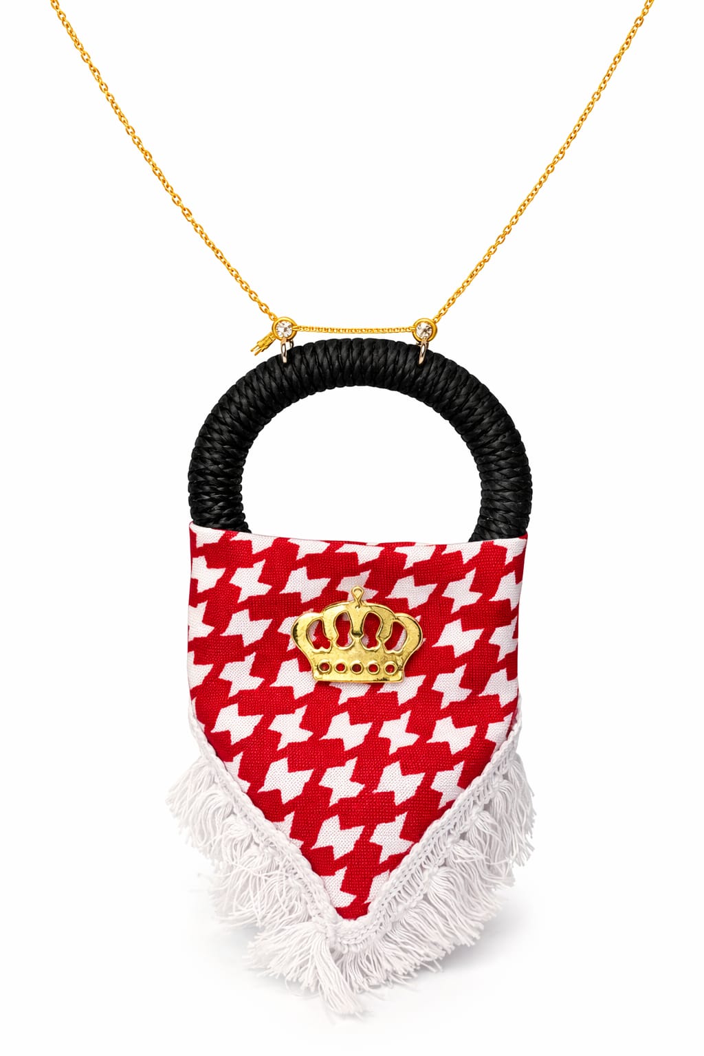 Red keffiyeh pendant with a gold crown detail