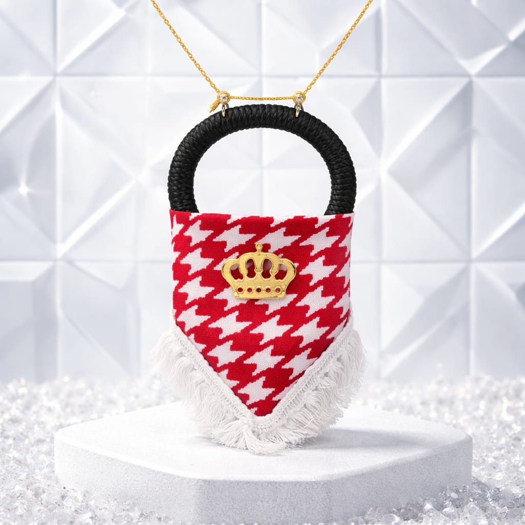 Red keffiyeh pendant with a gold crown detail