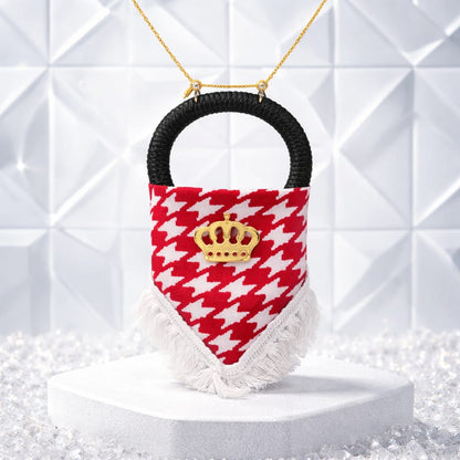 Red keffiyeh pendant with a gold crown detail