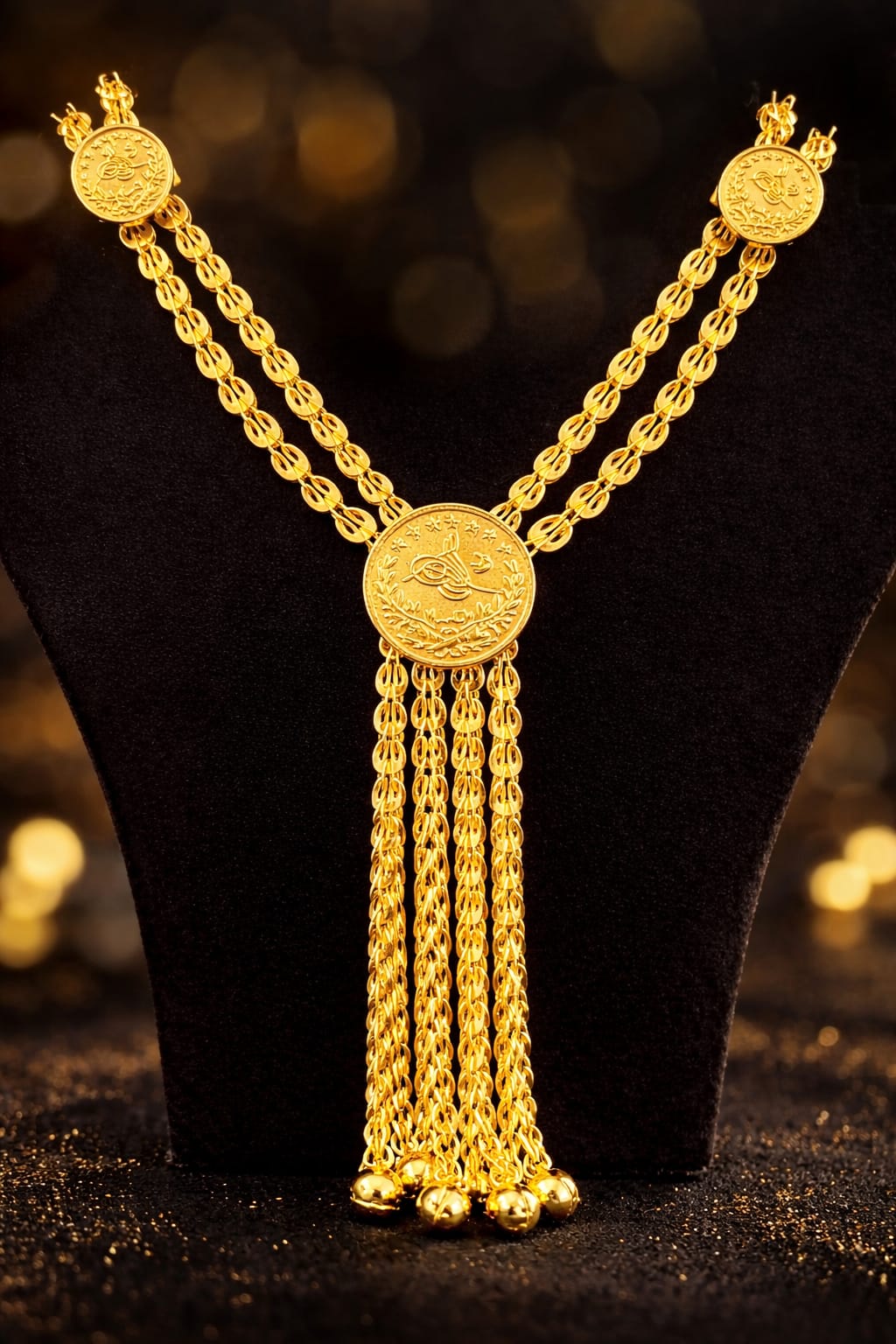 Heritage gold necklace with multiple chains, luxurious design