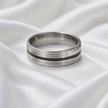 Silver ring with black ink – modern men's elegance